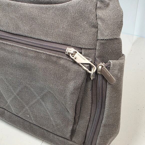 Travelon Gray Canvas Crossbody Security Purse Multi Pocket Durable Travel Bag - Picture 8 of 16